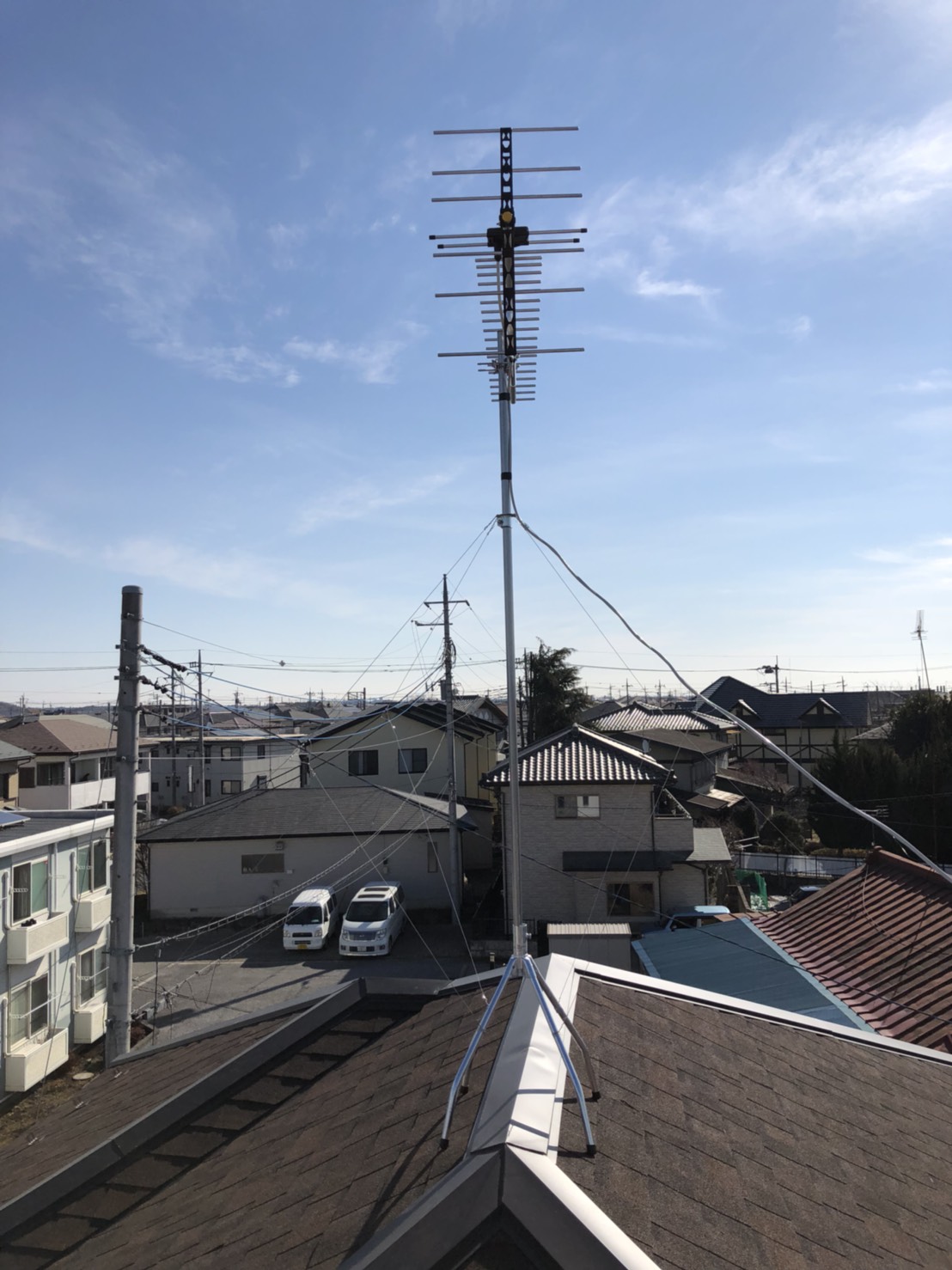 屋根上に設置したUHFアンテナ