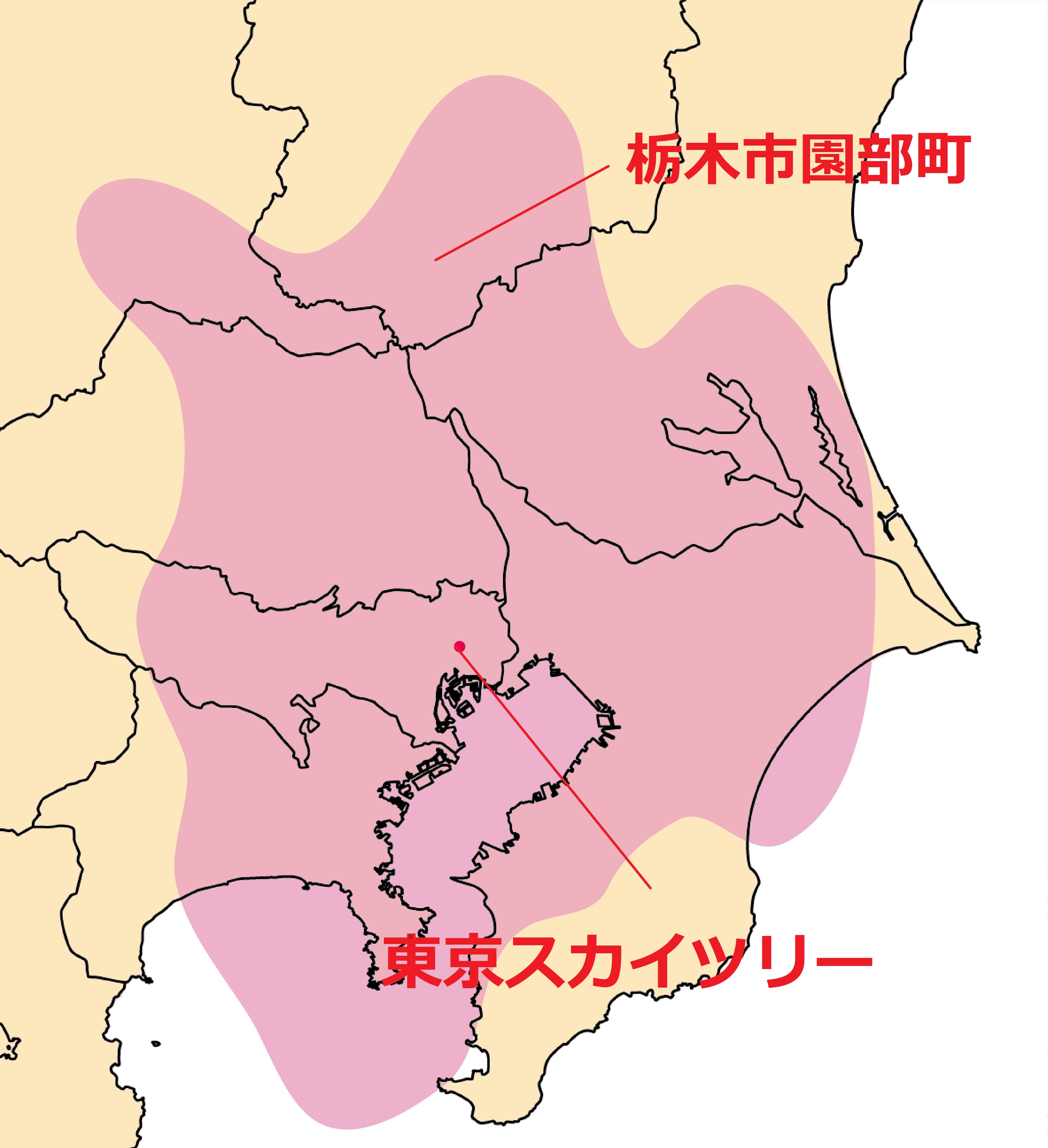 東京スカイツリーの電波受信範囲を示した地図