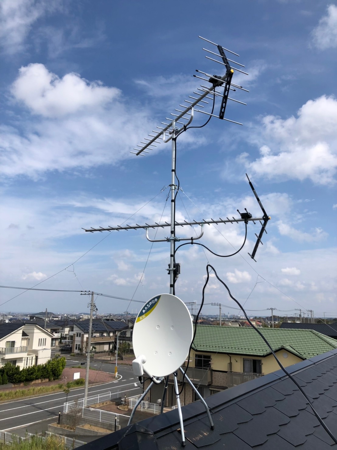 屋根上のUHFアンテナとBS/CSアンテナ