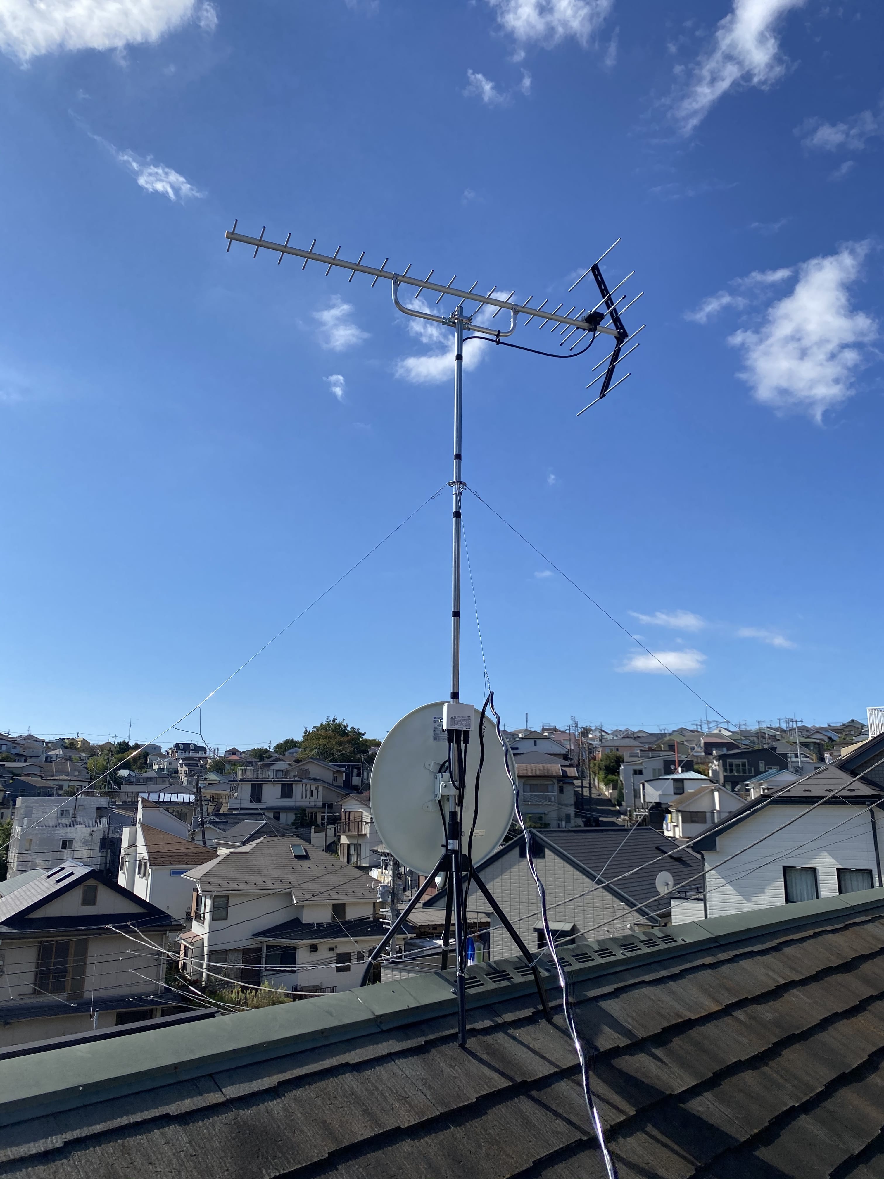 屋根上のUHFアンテナとBS/CSアンテナ