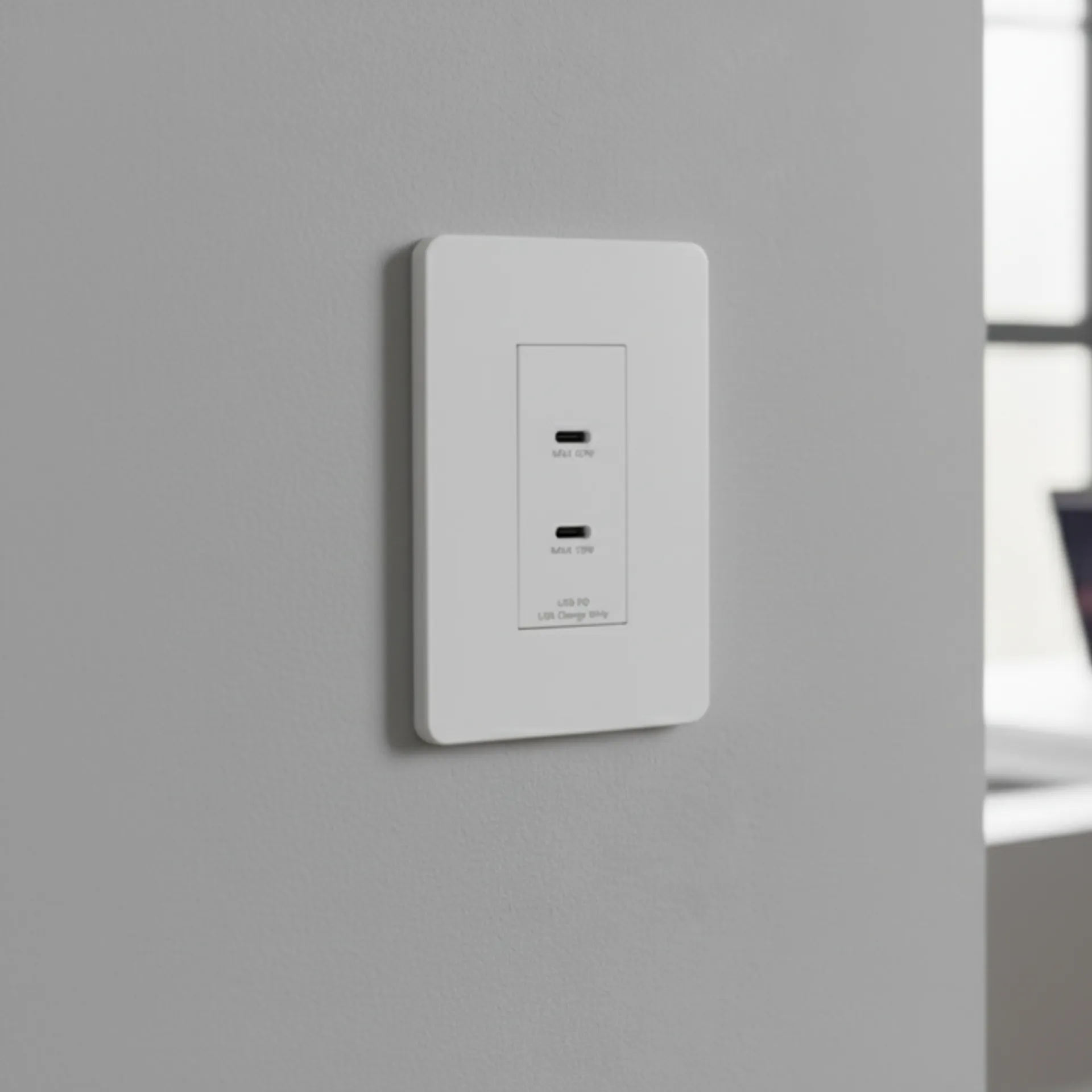 テレビ周りに設置された白色の埋め込み型USB-Cコンセントと、整理されたAV機器